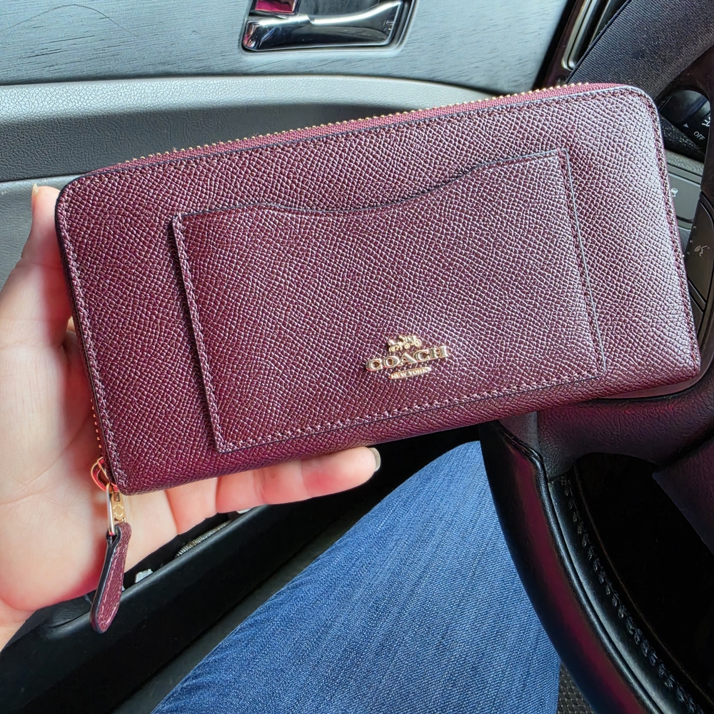 Coach Zip Around Wallet in Burgundy